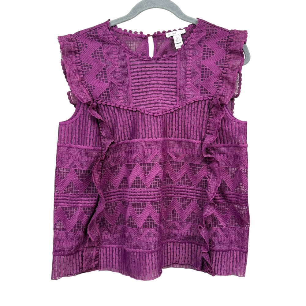 Est. 1946 Womens Lace Ruffle Top Blouse Lacing Fluttery Sleeves Purple Size M*